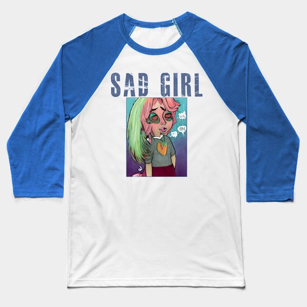 Sad Girl Baseball T-Shirt by lilmousepunk